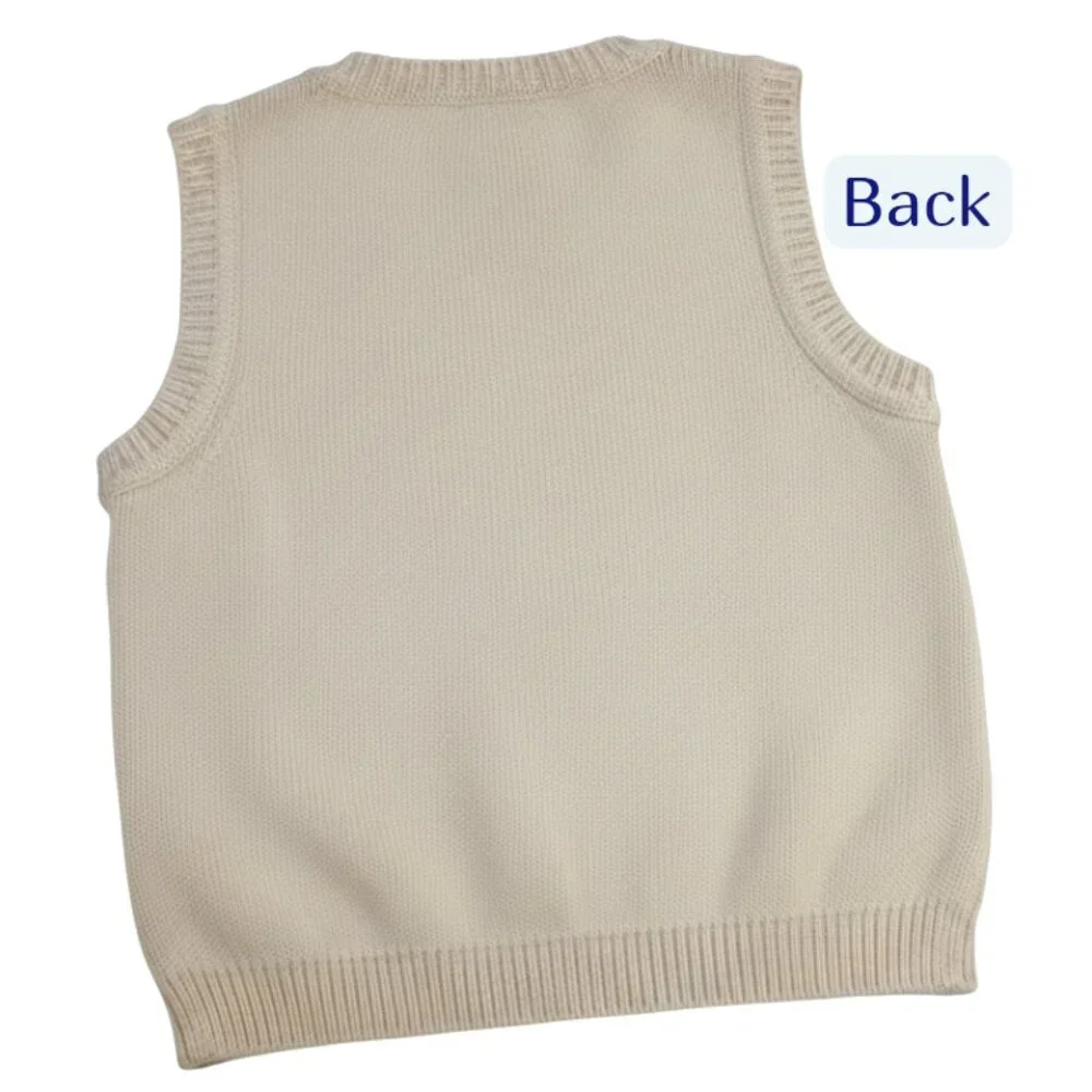 Tory Burch Cream Tiered Fringe Striped Jacquard V-Neck Cable Knit Sweater Vest - Picture 5 of 6